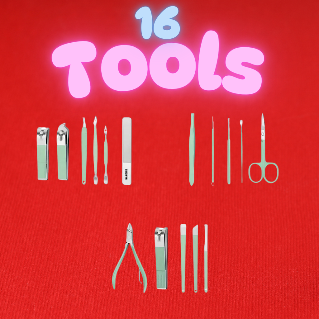 Portable Steel Nail Care Set (16 in 1 ) Premium Pedicure Set