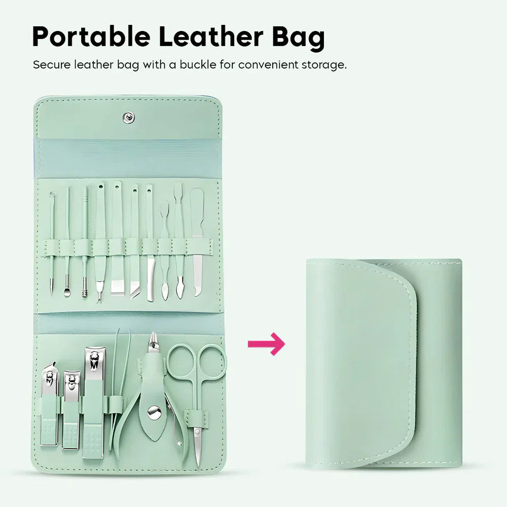 Portable Steel Nail Care Set (16 in 1 ) Premium Pedicure Set